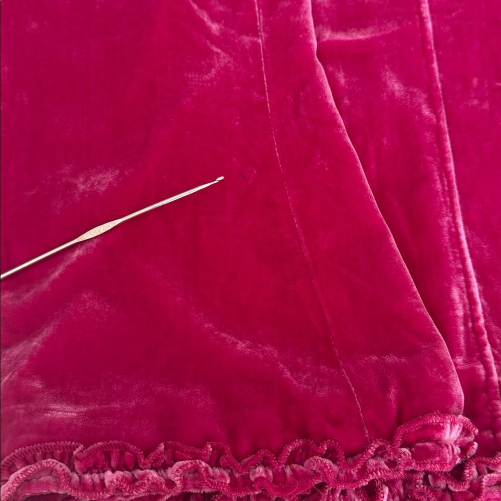 Chico’s Velvet Jacket Magenta Pink Ruffle Trim Rayon Silk Blend Boho Romantic XL - Picture 12 of 12